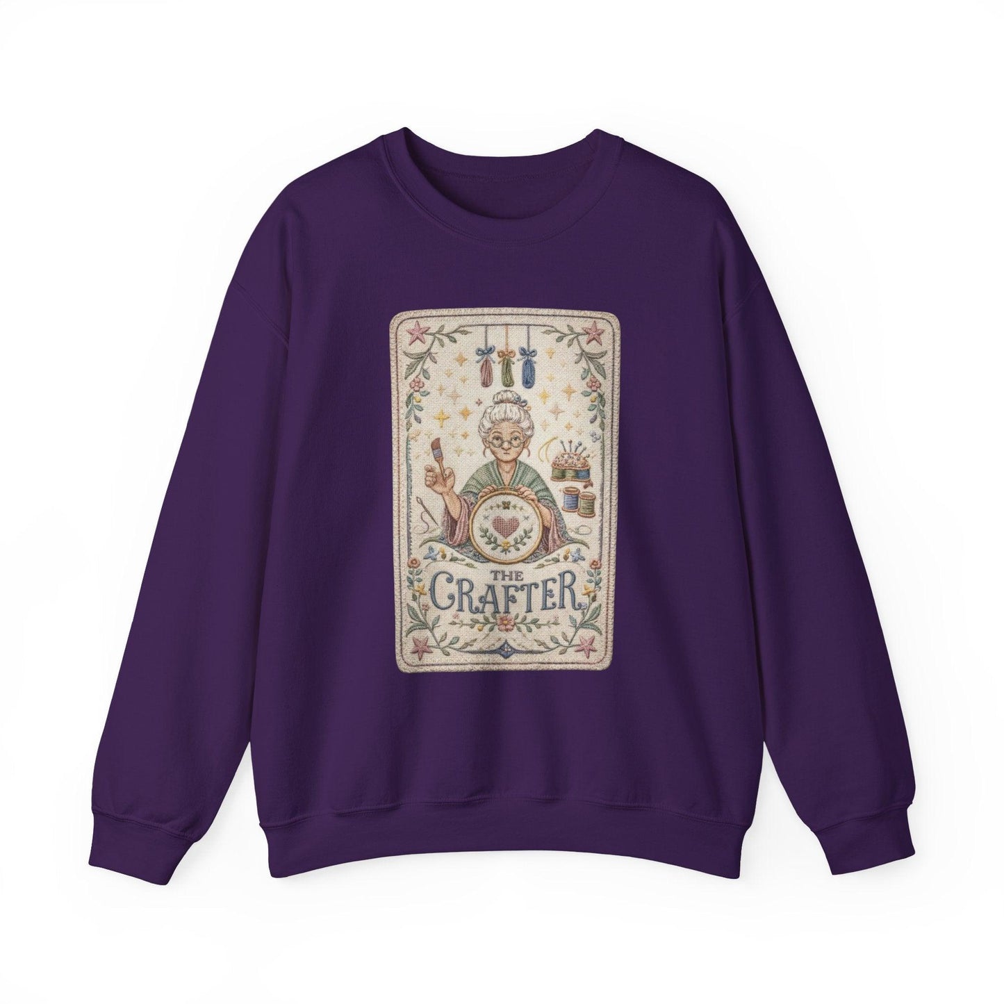 The Crafter illustration Crewneck Sweatshirt | Vintage craft tools, floral frame