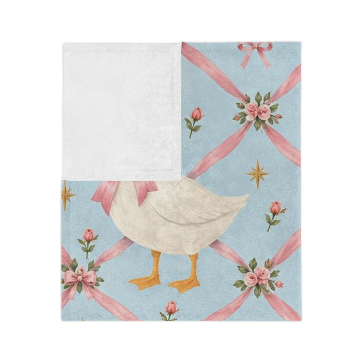 Ribbon Bow Goose blanket | velveteen microfiber throw, pastel floral lattice
