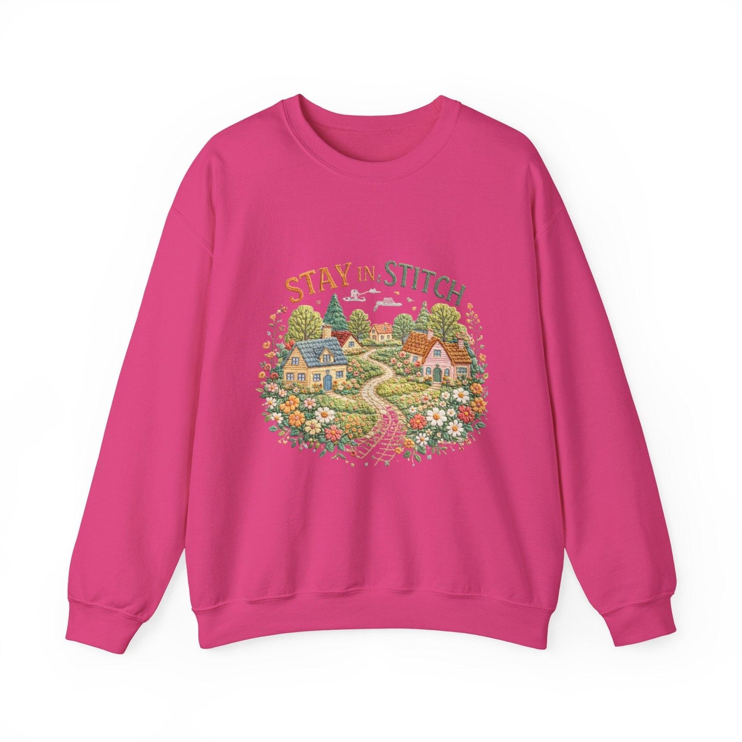 Stay in Stitch cottage garden Sweatshirt | cozy village embroidery design