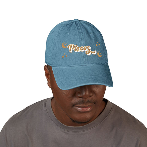 'Pisces' Denim Embroidered Cap