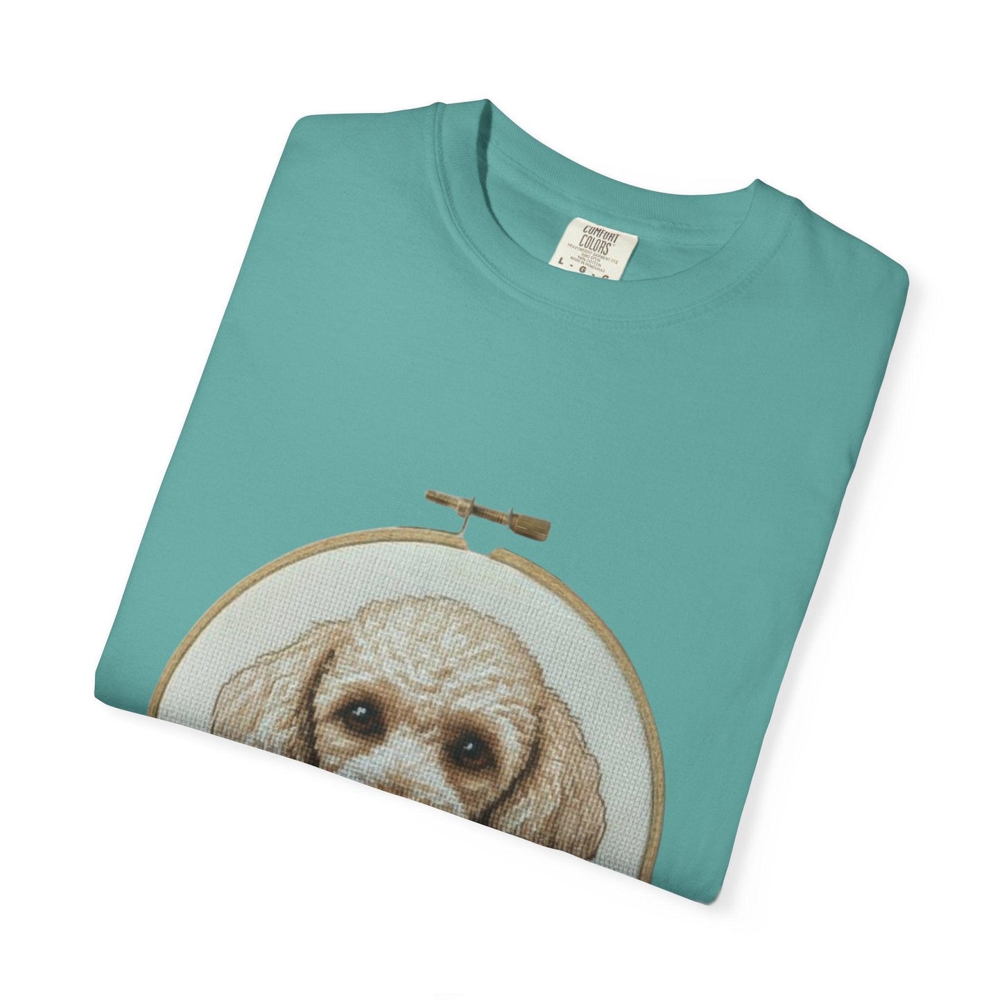 Poodle Portrait Embroidery Hoop Dog Art T-shirt | Hand-Drawn Canine Illustration