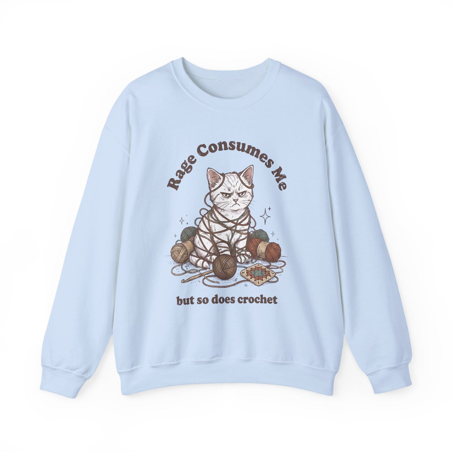 Rage Consumes Me Crochet Cat Shirt, Funny Knitting Tee, Grandma Hobbies Sweatshirt