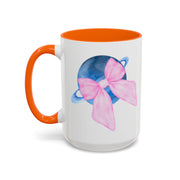 Blue Saturn Wrapped In A Pink Bow Accent Coffee Mug