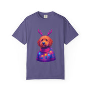 Golden Doodle in Reindeer Antler Sweater T-Shirt | Holiday Dog Portrait