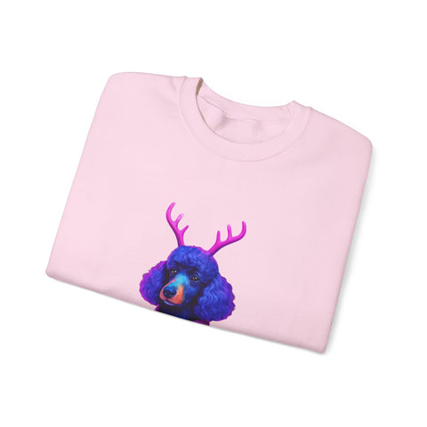 Neon Poodle with Antlers Sweatshirt | Colorful Holiday Sweater Illustration