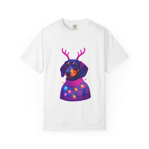 Dachshund in Reindeer Antlers T-Shirt | Christmas Sweater Lights Design