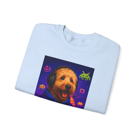 Gaming Golden Doodle Illustration Crewneck Sweatshirt | Retro Arcade Gamer