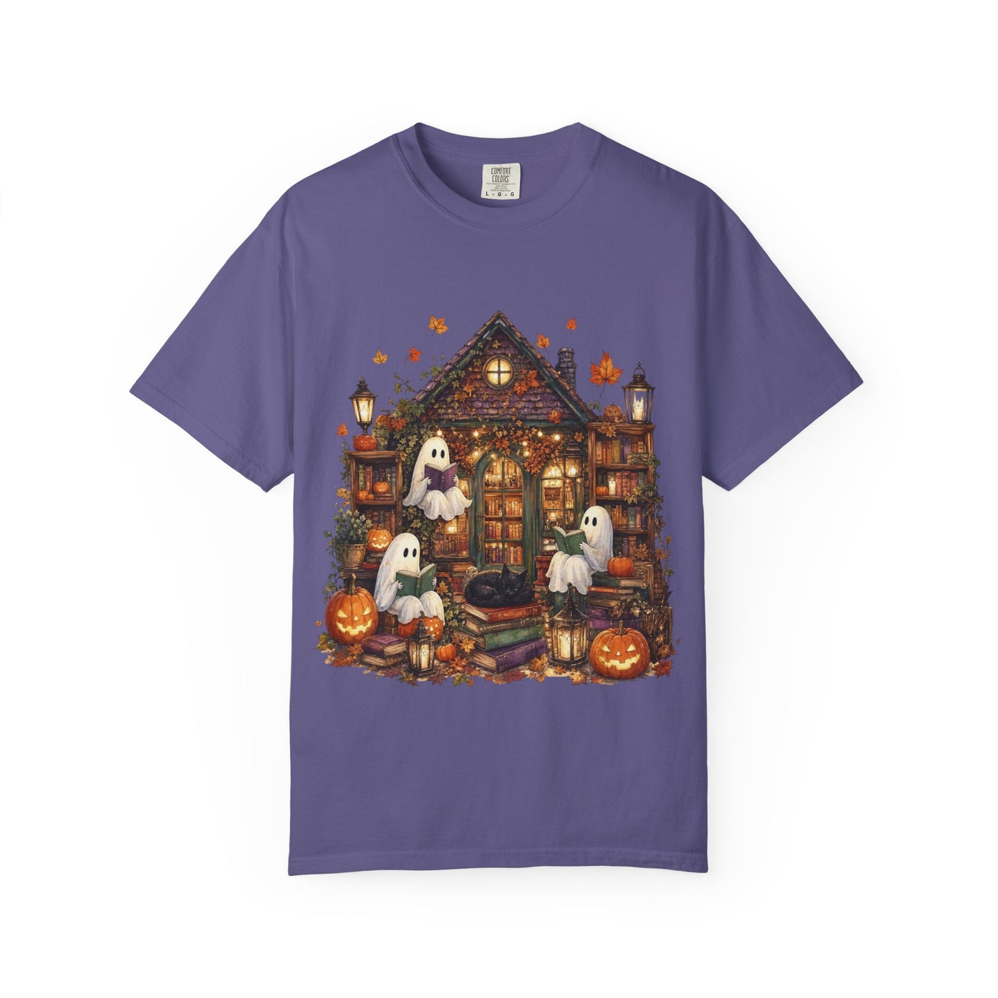 Cute Ghosts Haunted House T-Shirt, Halloween Pumpkin Shirt, Autumn Leaves Graphic Tee, Spooky Cute Fall Shirt, Cozy Halloween Gift
