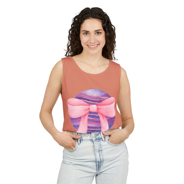 Pink/Purple Planet Wrapped In Bow Unisex Tank Top
