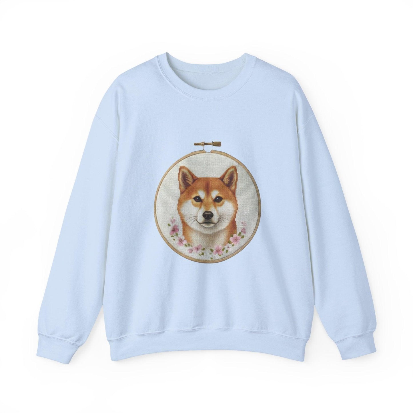 Shiba Inu Portrait Crewneck Sweatshirt | Embroidery Hoop Floral Frame