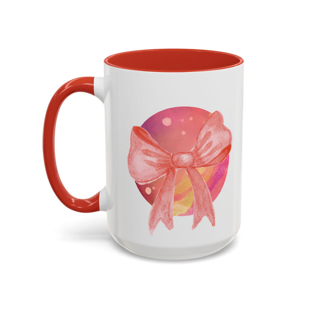 Pink/Yellow Planet Wrapped In A Bow Accent Coffee Mug