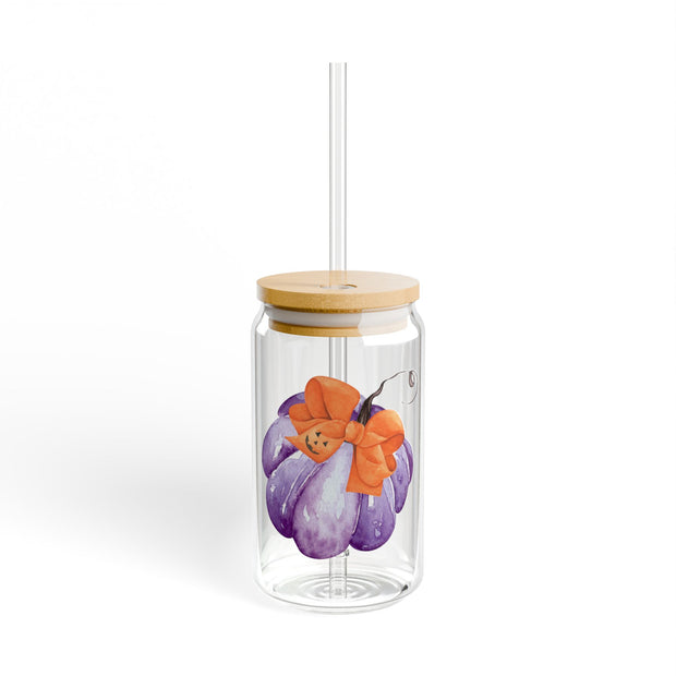 Purple Pumpkin Wrapped In A Bow Sipper Glass