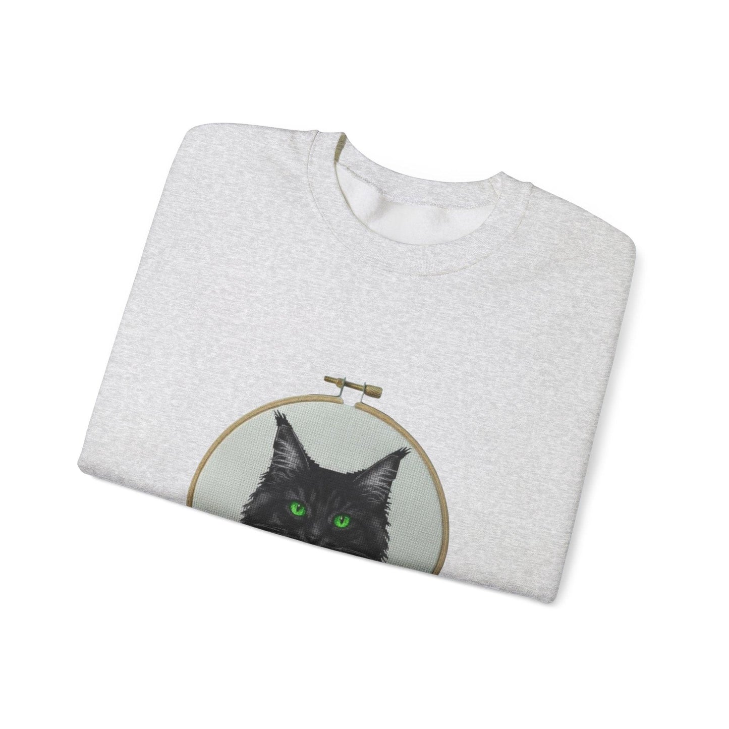 Black Cat Portrait Sweatshirt | Embroidery Hoop Floral Crewneck
