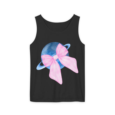 Blue Saturn Wrapped In Pink Bow Unisex Tank Top