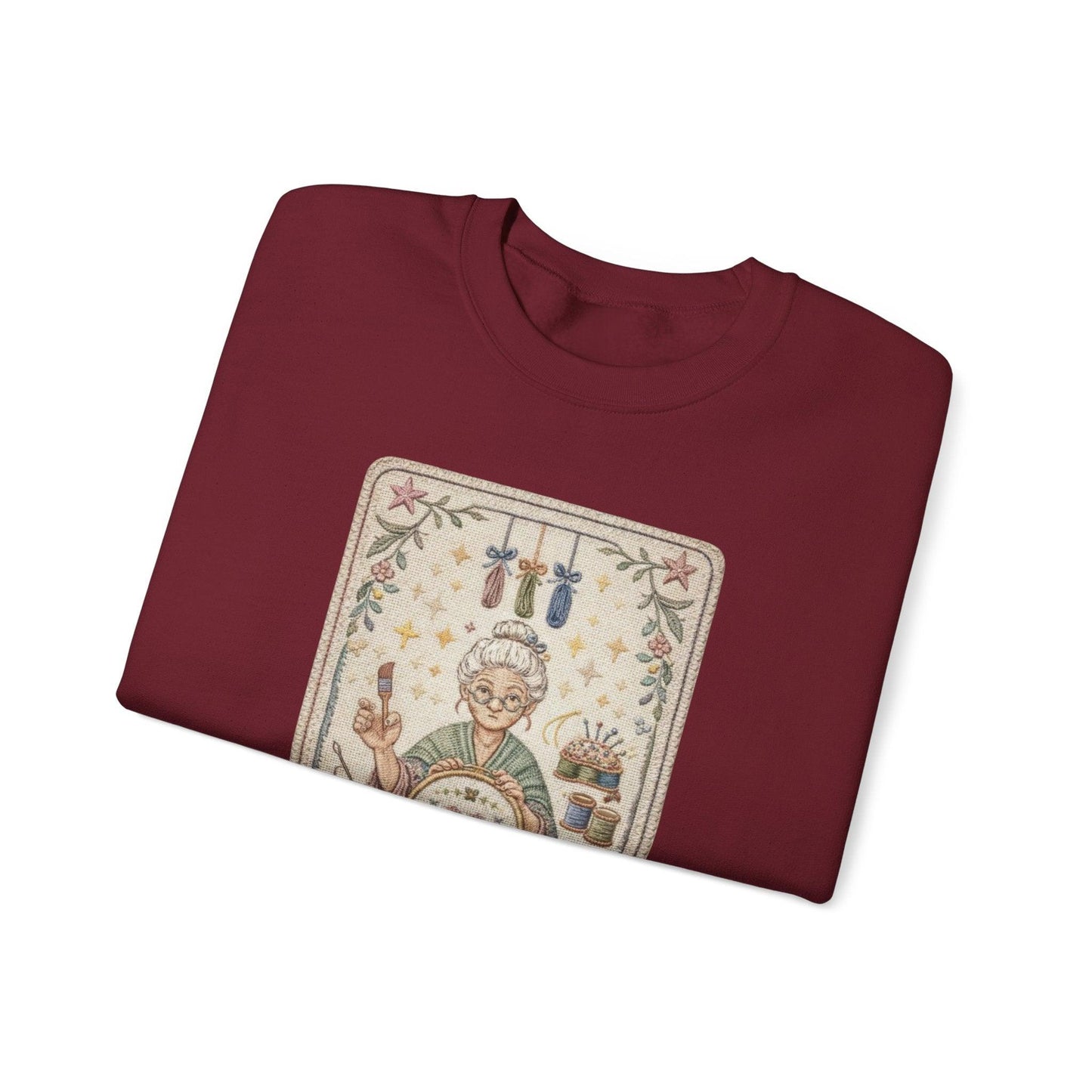 The Crafter illustration Crewneck Sweatshirt | Vintage craft tools, floral frame