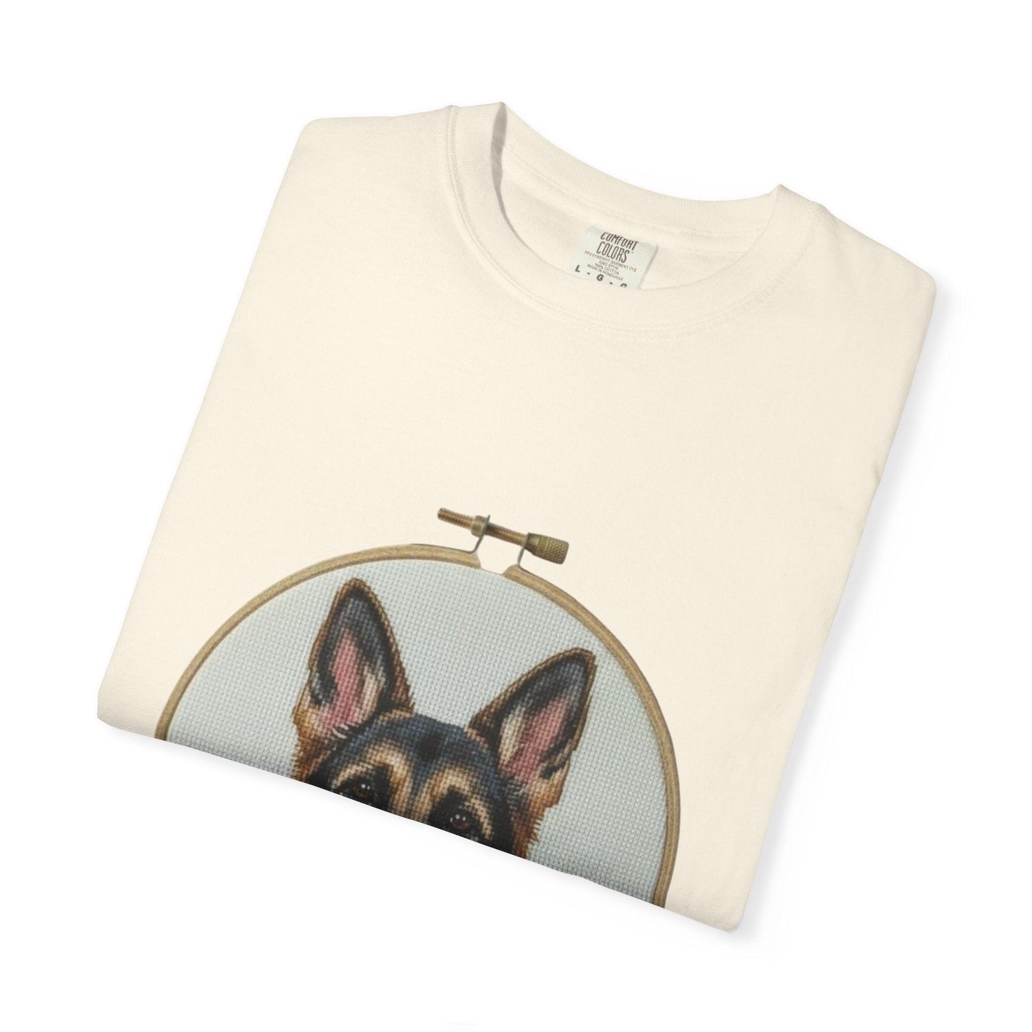 German Shepherd Portrait T-Shirt | Embroidery Hoop Dog Illustration