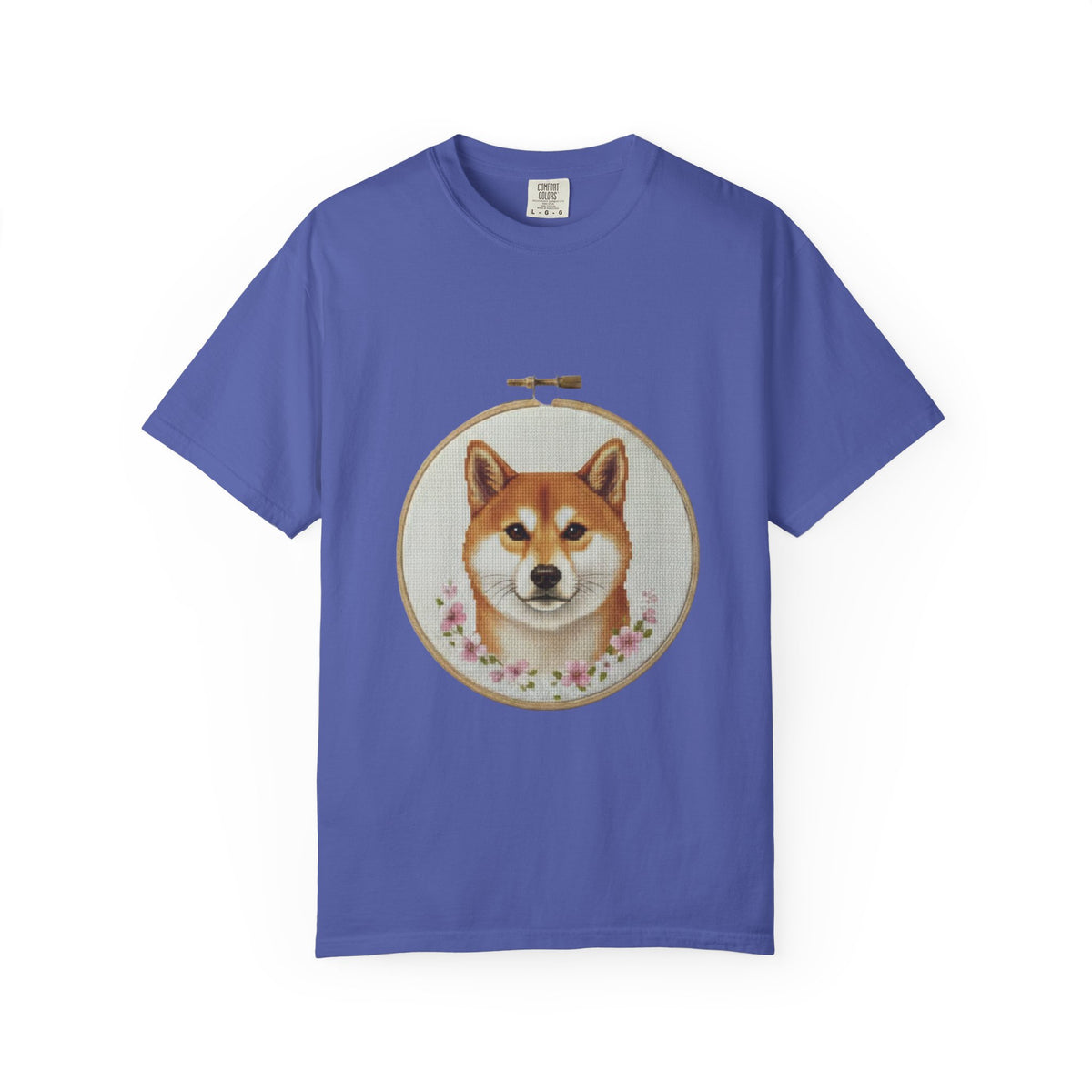 Shiba Inu Sweatshirt, Shiba Mom Gift, Vintage Cross Stitch Dog, Embroidered Floral Crewneck
