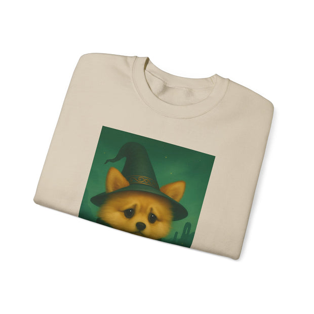 Cozy Witch Pomeranian Dog Sweatshirt, Animal Lover Sweatshirt, Halloween Apparel, Unisex Crewneck, Gift for Dog Mom