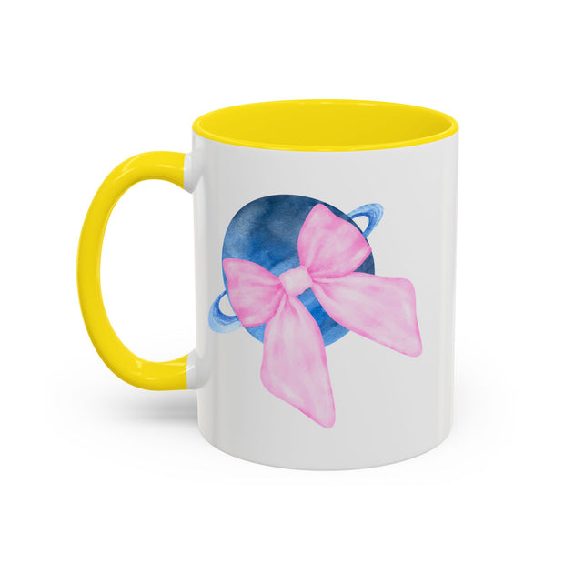 Blue Saturn Wrapped In A Pink Bow Accent Coffee Mug