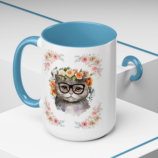 Geeky Goddess Gray Cat Accent Coffee Mug
