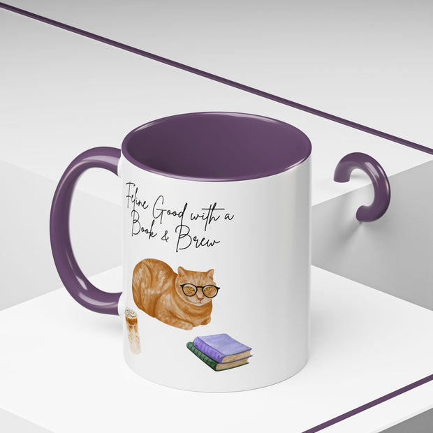 'Feline Good With A Book & Brew' Accent Coffee Mug