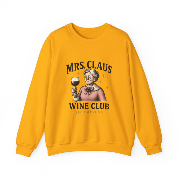 Mrs. Claus Wine Club Sweatshirt - Cozy Gift for Wine Lovers, Holiday Apparel, Funny Christmas Sweatshirt, Sip Happens Fashion