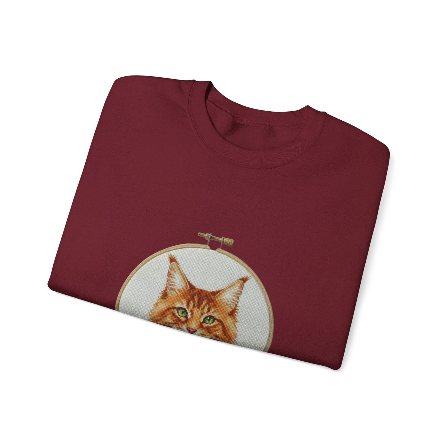 Orange Tabby Cat Sweatshirt, Cat Mom Gift, Cross Stitch Cat Portrait, Embroidery Hoop Floral Crewneck