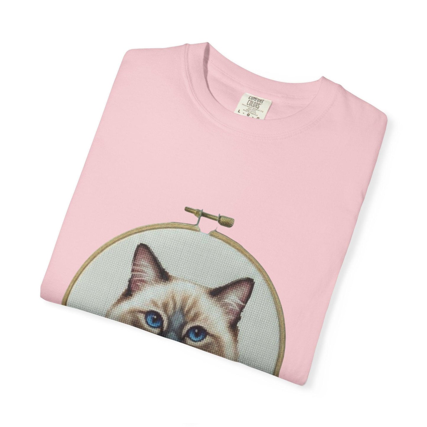 Ragdoll Cat Shirt, Blue Eyed Cat Mom Gift, Cross Stitch Cat Portrait, Embroidered Pet Lover Tee