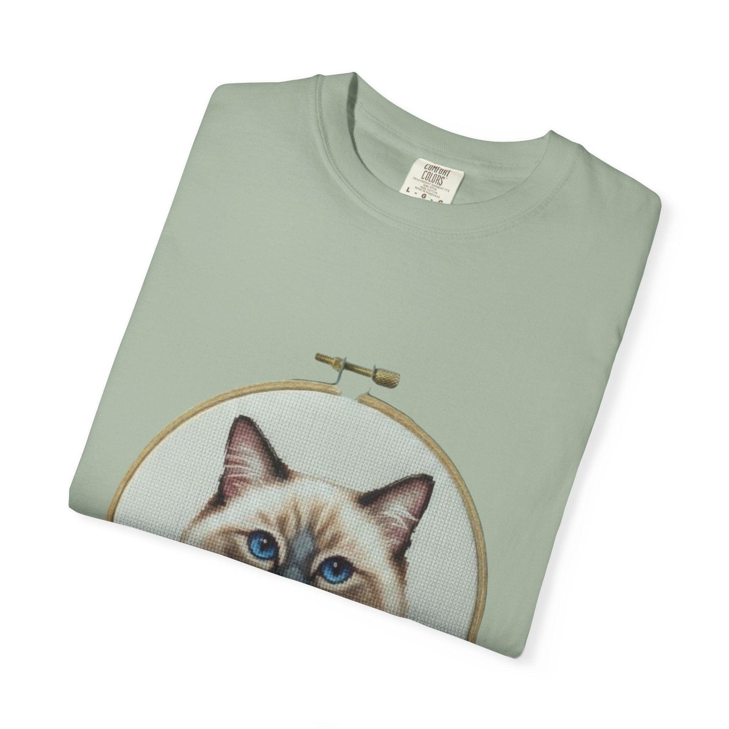 Ragdoll Cat Shirt, Blue Eyed Cat Mom Gift, Cross Stitch Cat Portrait, Embroidered Pet Lover Tee