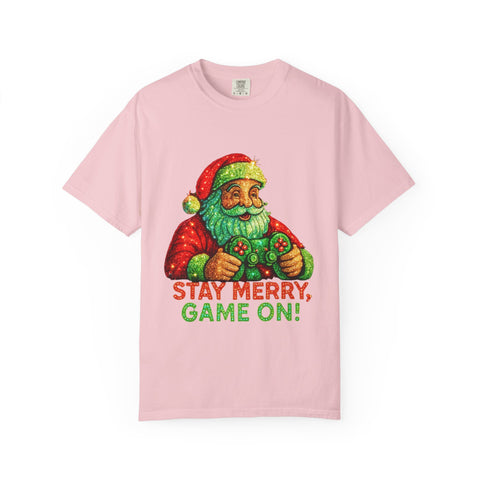 Stay Merry Game On Santa, T-Shirt | Christmas Gamer Holiday Tee