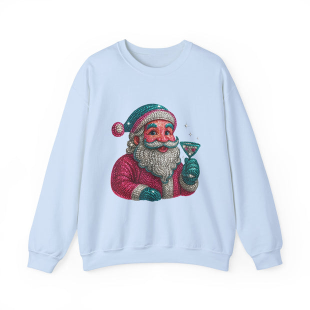 Retro Santa Holding Martini Sweatshirt | Vintage Christmas Crewneck