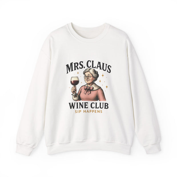 Mrs. Claus Wine Club Sweatshirt - Cozy Gift for Wine Lovers, Holiday Apparel, Funny Christmas Sweatshirt, Sip Happens Fashion