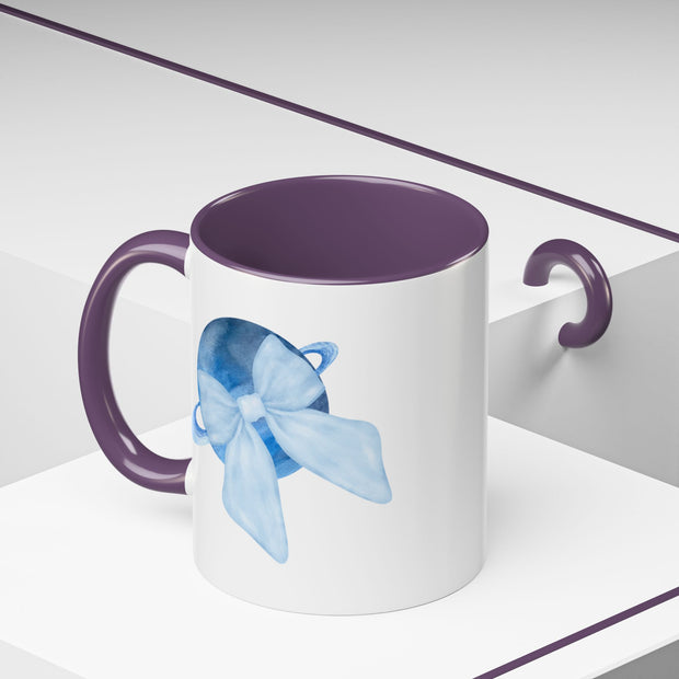 Blue Saturn Wrapped In A Blue Bow Accent Coffee Mug
