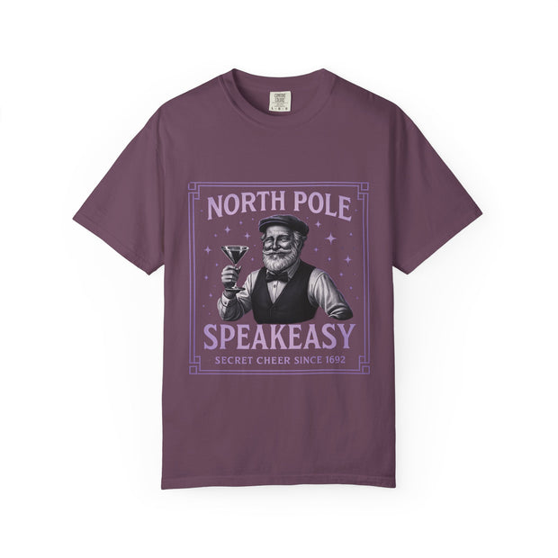 North Pole Speakeasy T-Shirt, Holiday T-Shirt, Unisex Christmas Tee, Vintage Style Tee, Fun Santa Shirt, Festive Gift Idea