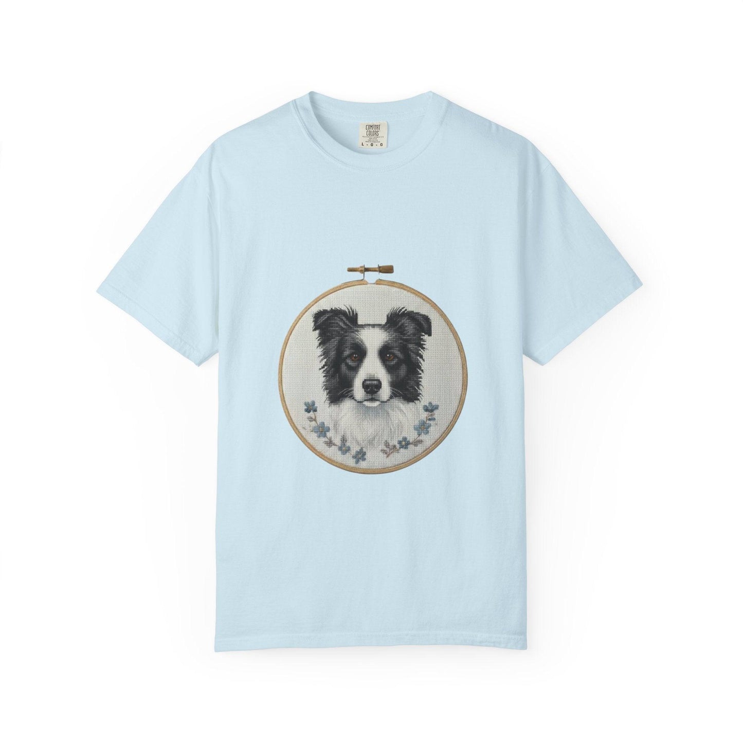 Border Collie Shirt, Dog Mom Gift, Cross Stitch Dog Portrait Tee, Embroidery Hoop Floral Pet Lover Top