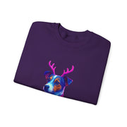 Neon Jack Russell in Reindeer Antlers Sweatshirt | Holiday Pet Portrait
