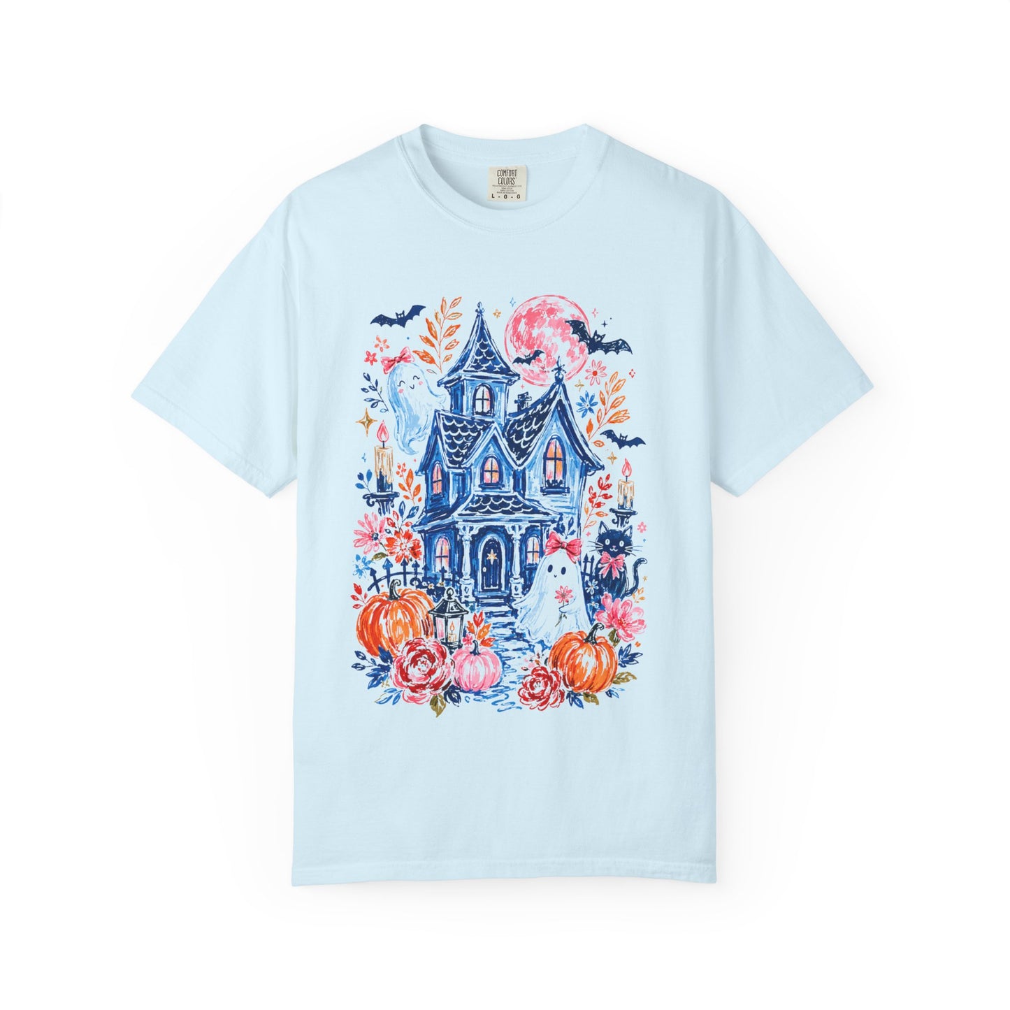 Spooky Haunted House Halloween T-Shirt | Ghosts, Pumpkins, Bats