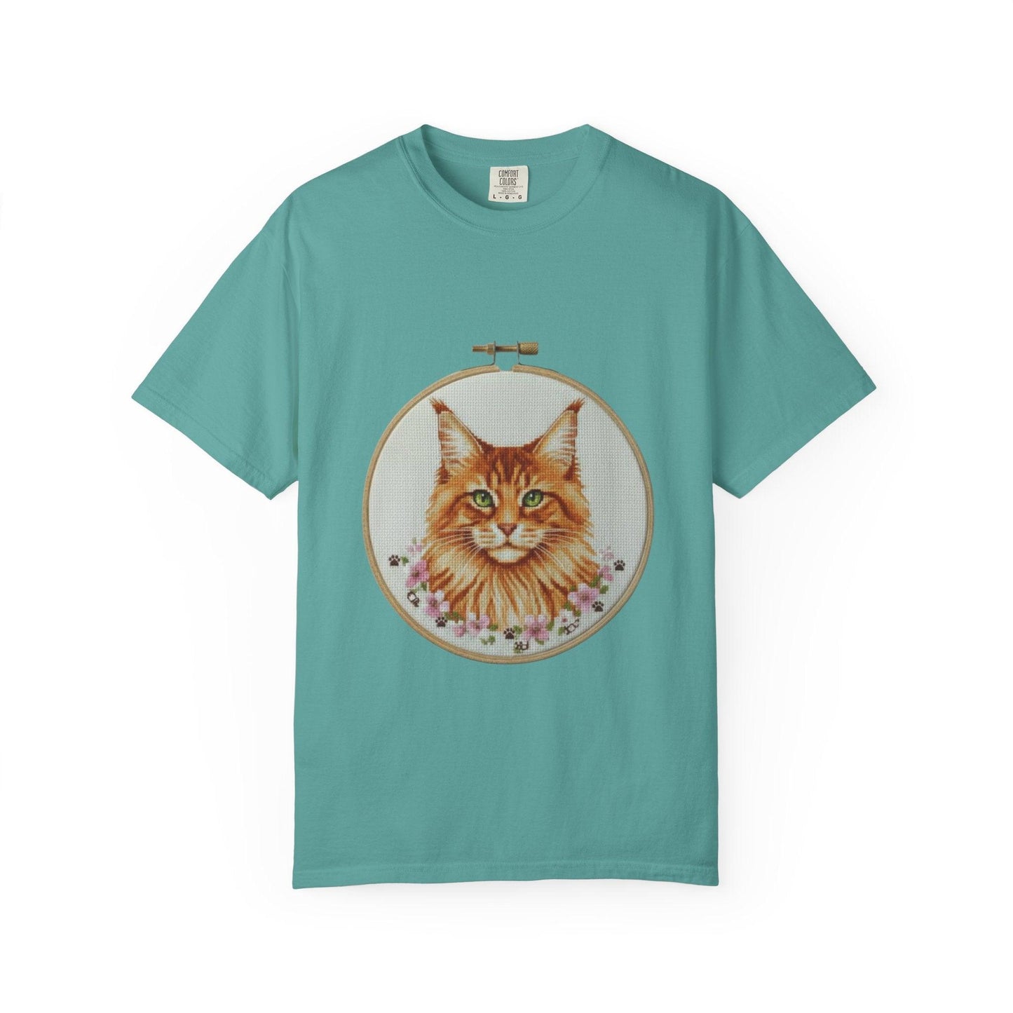 Orange Tabby Cat Portrait T-shirt | Embroidery Hoop Illustration