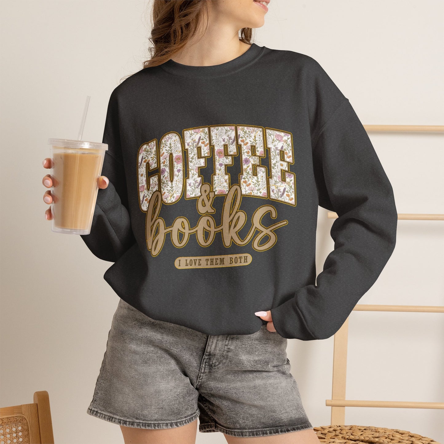 Coffee & Books Crewneck Sweatshirt | Cozy Reading Coffee Shirt