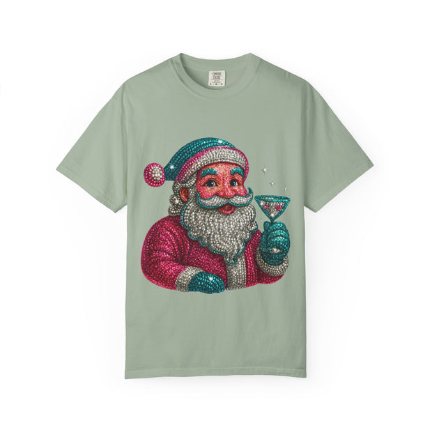 Santa Holding Martini T-Shirt | Vintage Retro Holiday Illustration