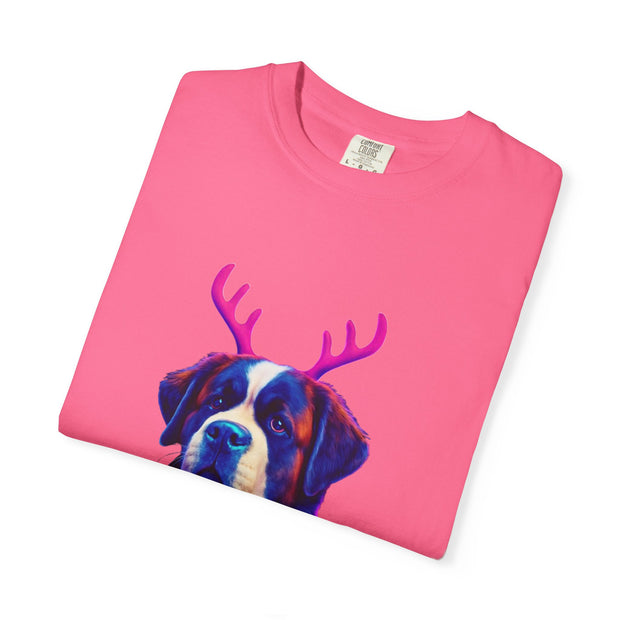 Saint Bernard in Reindeer Antlers T-Shirt | Holiday Dog Sweater Design
