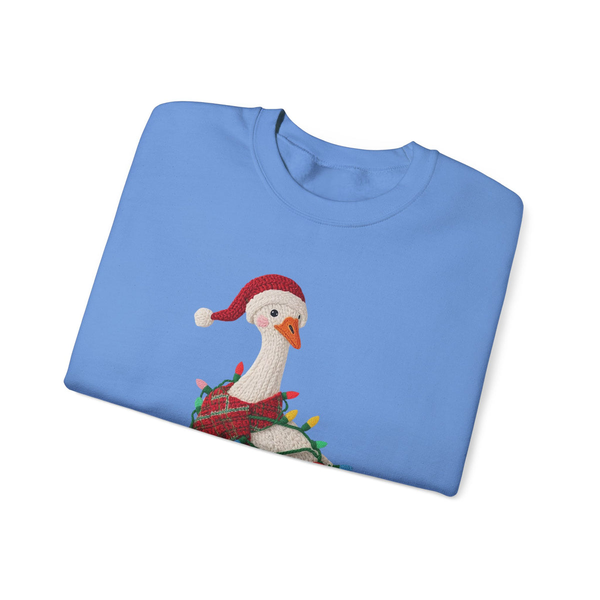 Christmas Goose Wearing Santa Hat Crewneck Sweatshirt | Holiday Duck in Lights