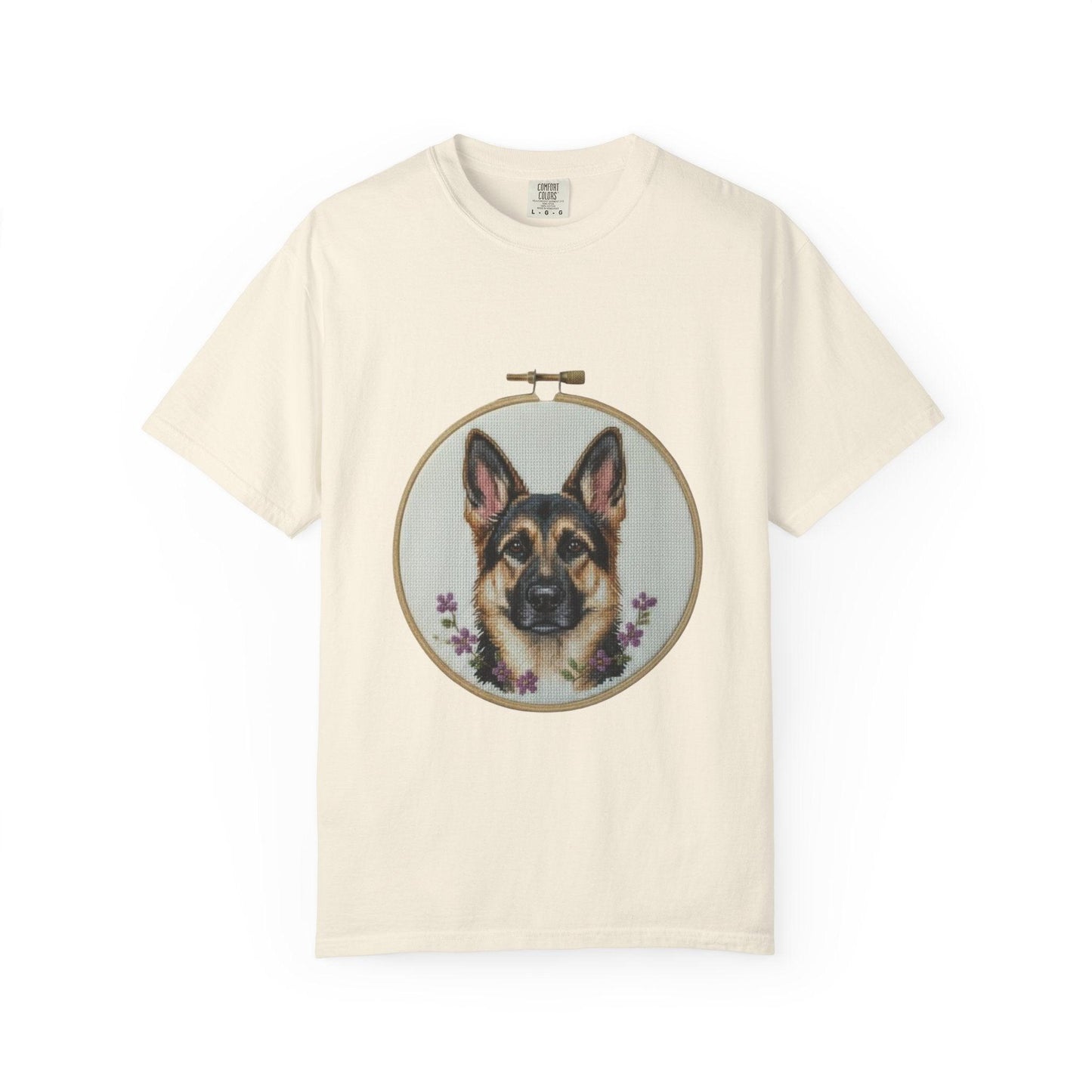 German Shepherd Portrait T-Shirt | Embroidery Hoop Dog Illustration