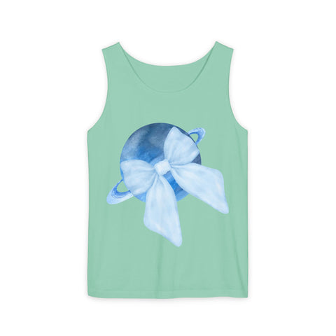 Blue Saturn Wrapped In Blue Bow Unisex Tank Top