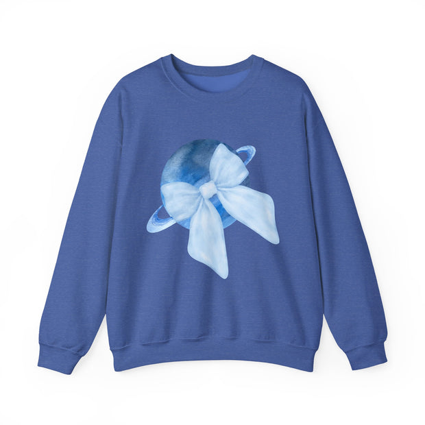 Blue Saturn Wrapped In A Blue Bow Unisex Crewneck Sweatshirt
