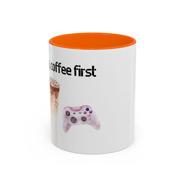 'Game On, Coffee First' Accent Coffee Mug
