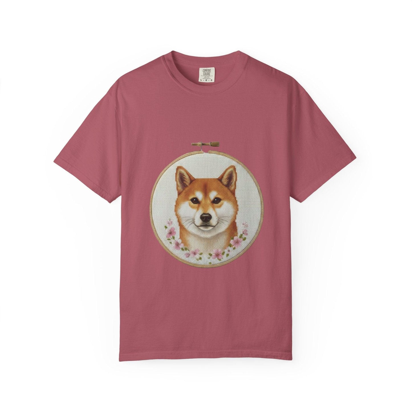 Shiba Inu Embroidery Hoop T-shirt | Dog Portrait Floral