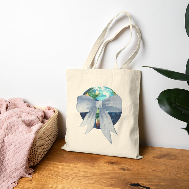 Earth Wrapped In A Bow Cotton Canvas Tote Bag