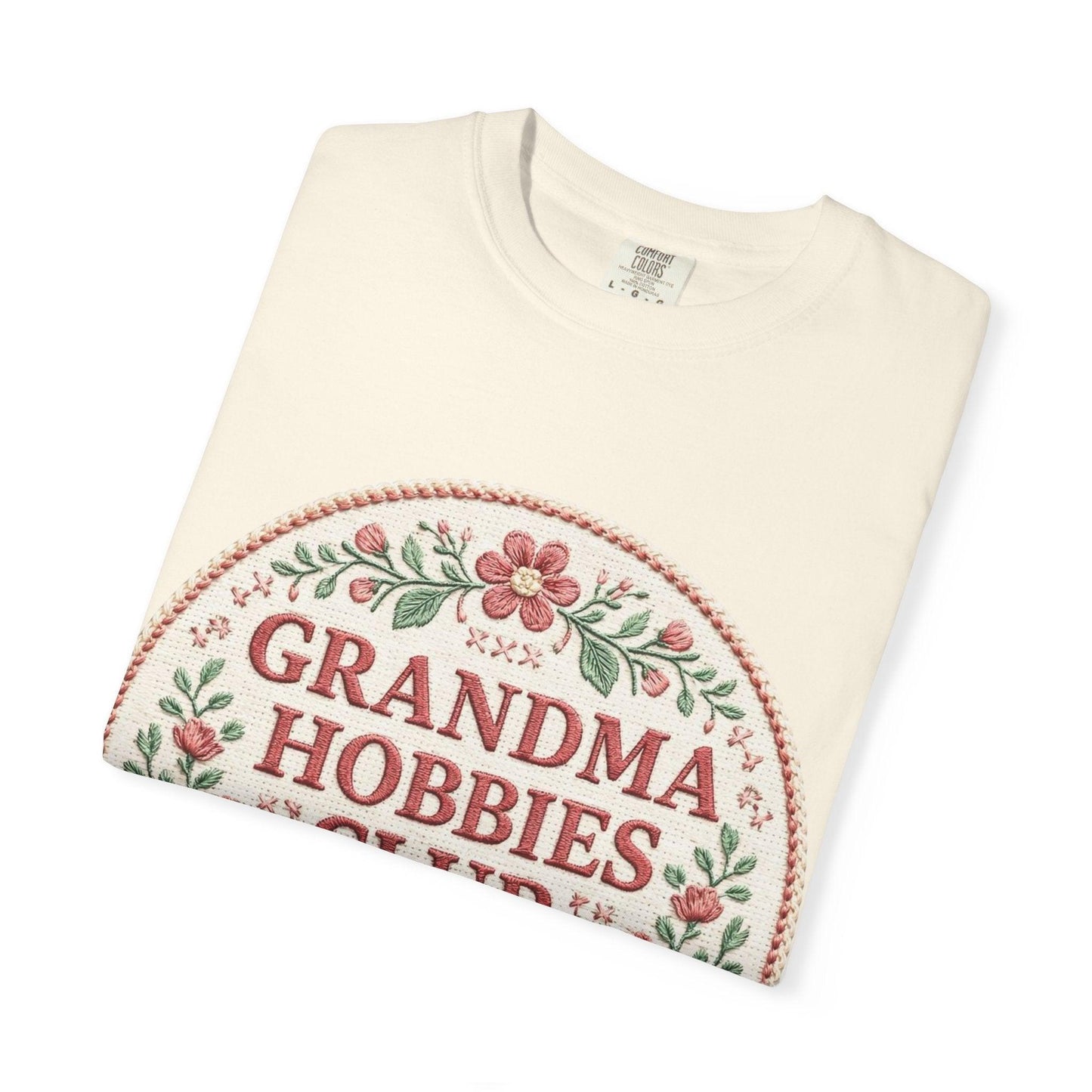 Grandma Hobbies Club T-shirt | Floral Needlework Scissors Embroidery Design