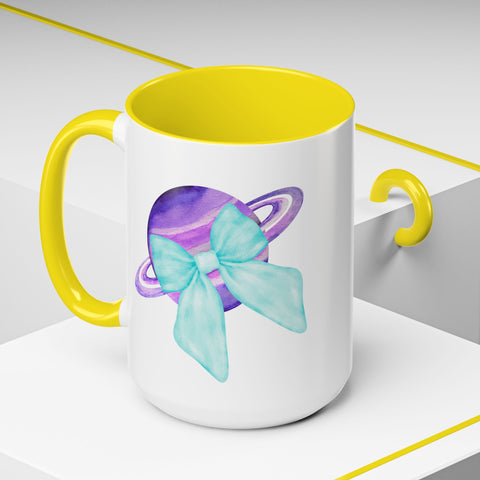 Purple Saturn Wrapped In A Bow Accent Coffee Mug